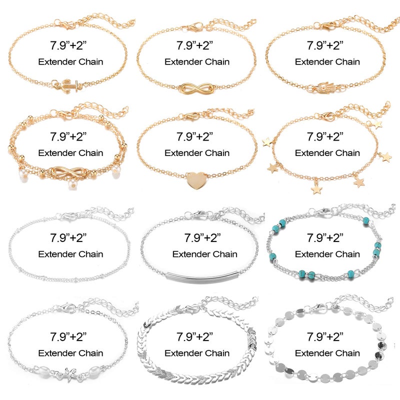 Softones 12-16Pcs Ankle Bracelets for Women Gold Silver Two Style Chain Beach Anklet Bracelet Jewelry Anklet Set,Adjustable Size - Image 5
